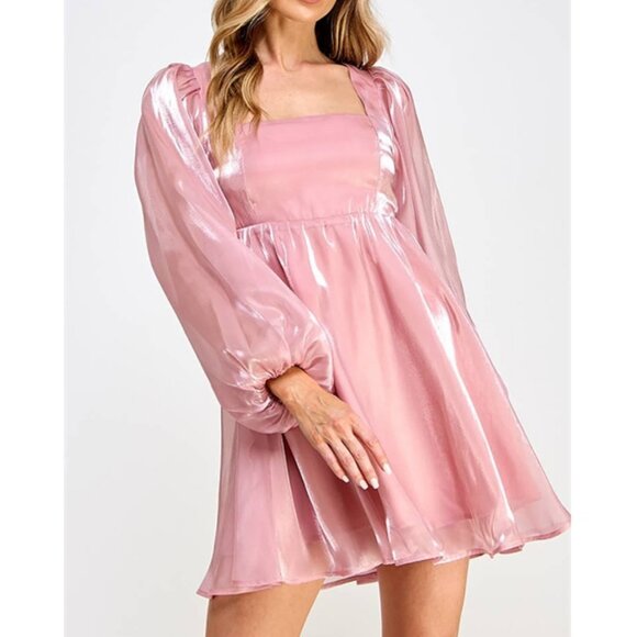 Pink Organza Mini Party Dress - Picture 3 of 13